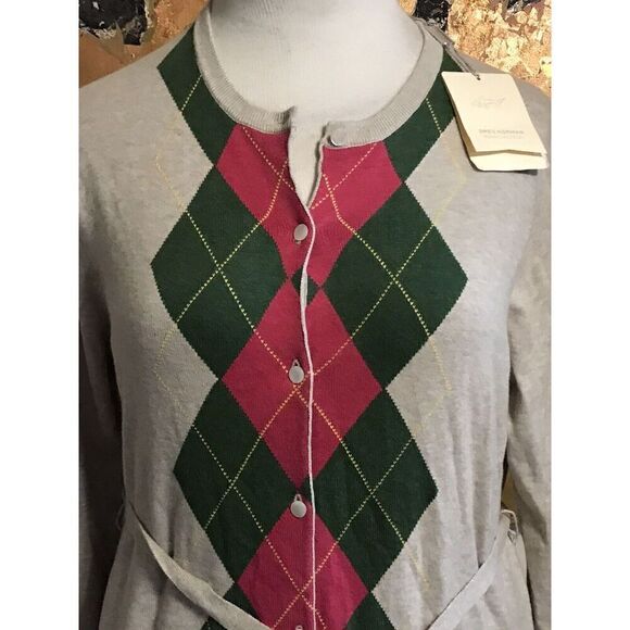 Greg Norman Women Collection Large Cotton Argyle Sweater Button Front NWT - Picture 2 of 8